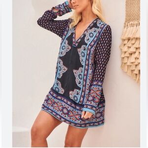 Free People Meadow Mod mini dress long sleeves size Large